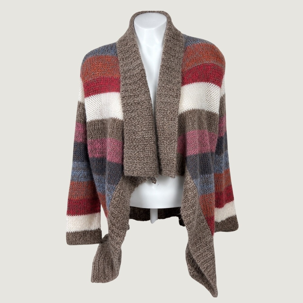 Ashley by 26 International Striped Shawl Collar Open Front Chunky Knit Cardigan